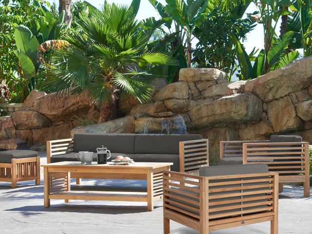 Summer 5-Piece Teak Charcoal Outdoor Patio Deep Seating Set with Subrella Charcoal Cushion - Ornate Home