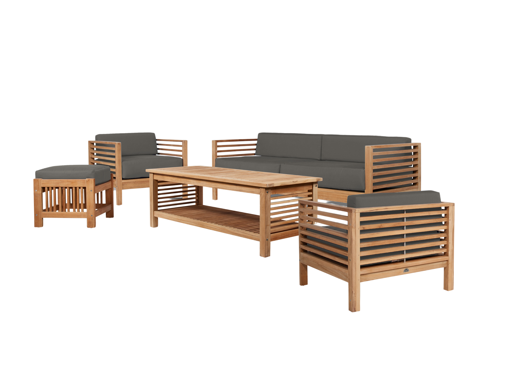 Summer 5-Piece Teak Charcoal Outdoor Patio Deep Seating Set with Subrella Charcoal Cushion - Ornate Home