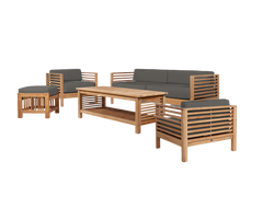 Summer 5-Piece Teak Charcoal Outdoor Patio Deep Seating Set with Subrella Charcoal Cushion - Ornate Home