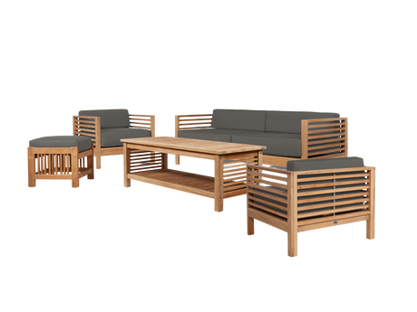 Summer 5-Piece Teak Charcoal Outdoor Patio Deep Seating Set with Subrella Charcoal Cushion - Ornate Home