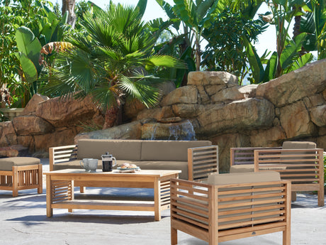 Summer 5-Piece Teak Fawn Outdoor Patio Deep Seating Set with Subrella Fawn Cushion - Ornate Home