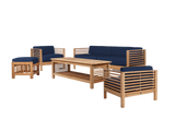 Summer 5-Piece Teak Navy Outdoor Patio Deep Seating Set with Subrella Navy Cushion - Ornate Home