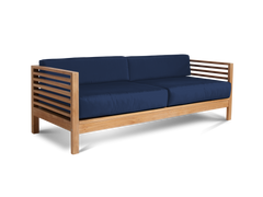 Summer 5-Piece Teak Navy Outdoor Patio Deep Seating Set with Subrella Navy Cushion - Ornate Home