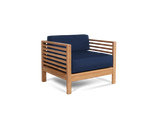 Summer 5-Piece Teak Navy Outdoor Patio Deep Seating Set with Subrella Navy Cushion - Ornate Home