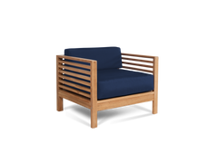 Summer 5-Piece Teak Navy Outdoor Patio Deep Seating Set with Subrella Navy Cushion - Ornate Home