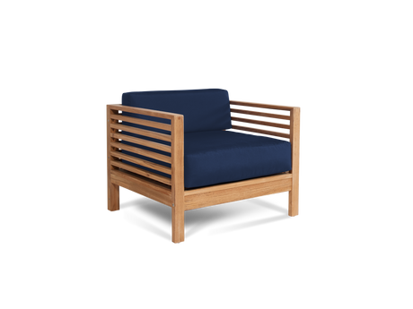 Summer 5-Piece Teak Navy Outdoor Patio Deep Seating Set with Subrella Navy Cushion - Ornate Home