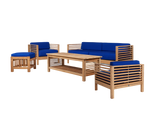 Summer 5-Piece Teak True Blue Outdoor Patio Deep Seating Set with Subrella True Blue Cushion - Ornate Home