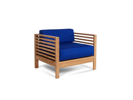 Summer 5-Piece Teak True Blue Outdoor Patio Deep Seating Set with Subrella True Blue Cushion - Ornate Home
