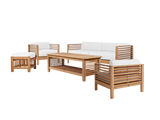 Summer 5-Piece Teak White Outdoor Patio Deep Seating Set with Subrella White Cushion - Ornate Home
