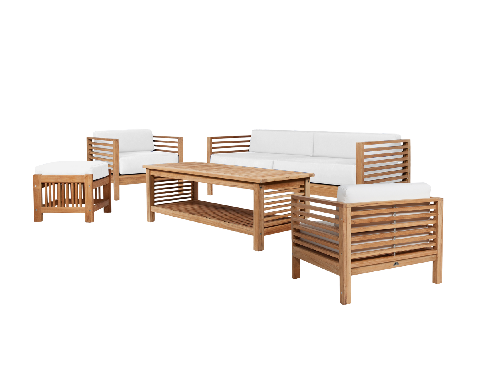 Summer 5-Piece Teak White Outdoor Patio Deep Seating Set with Subrella White Cushion - Ornate Home