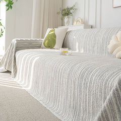 Summer Cooling Ice Silk Sofa Cover, Textured Stripe Soft Breathable Couch Throw Cover - Ornate Home