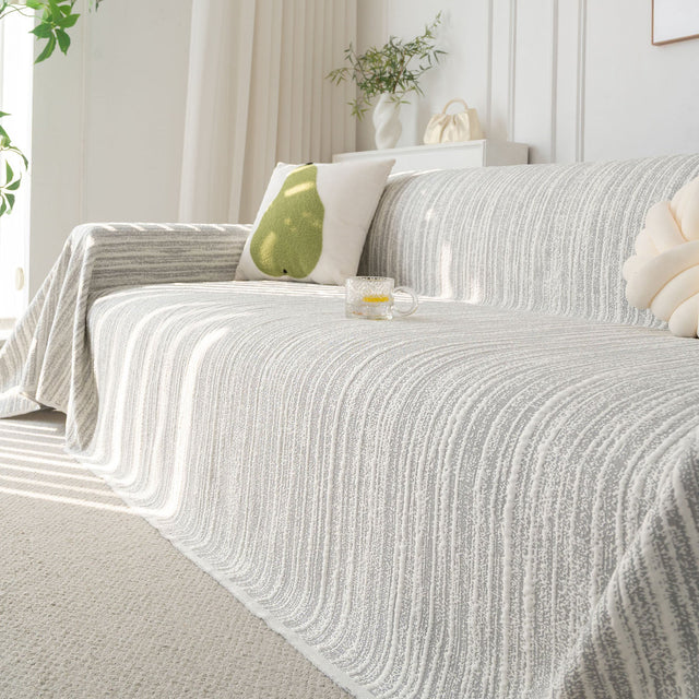 Summer Cooling Ice Silk Sofa Cover, Textured Stripe Soft Breathable Couch Throw Cover - Ornate Home