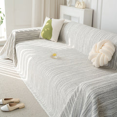 Summer Cooling Ice Silk Sofa Cover, Textured Stripe Soft Breathable Couch Throw Cover - Ornate Home