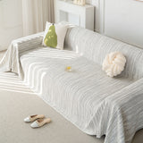 Summer Cooling Ice Silk Sofa Cover, Textured Stripe Soft Breathable Couch Throw Cover - Ornate Home