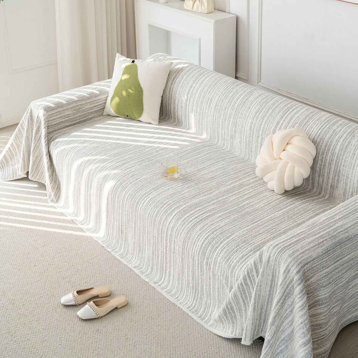 Summer Cooling Ice Silk Sofa Cover, Textured Stripe Soft Breathable Couch Throw Cover - Ornate Home