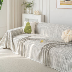 Summer Cooling Ice Silk Sofa Cover, Textured Stripe Soft Breathable Couch Throw Cover - Ornate Home