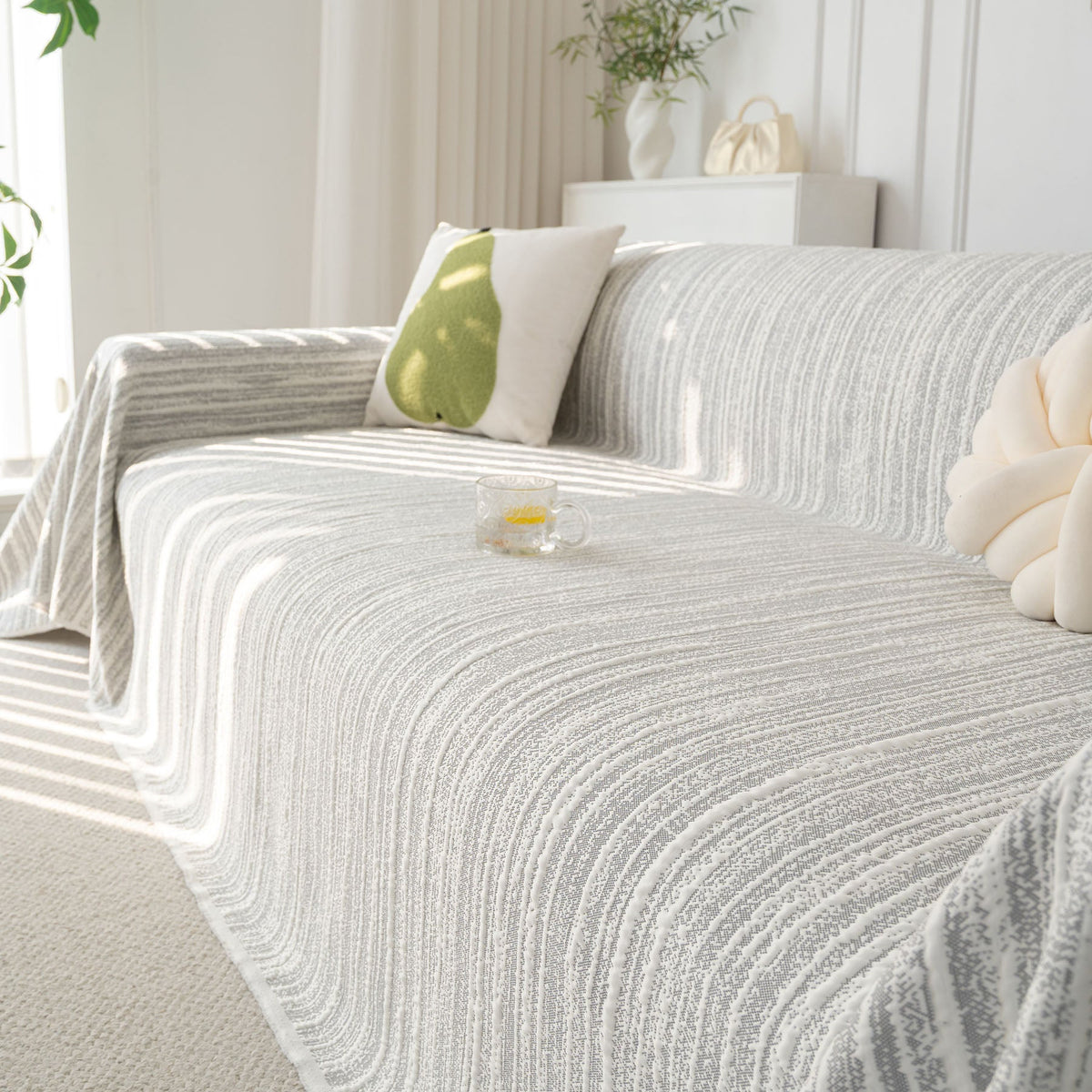 Summer Cooling Ice Silk Sofa Cover, Textured Stripe Soft Breathable Couch Throw Cover - Ornate Home