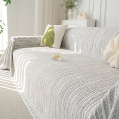 Summer Cooling Ice Silk Sofa Cover, Textured Stripe Soft Breathable Couch Throw Cover - Ornate Home