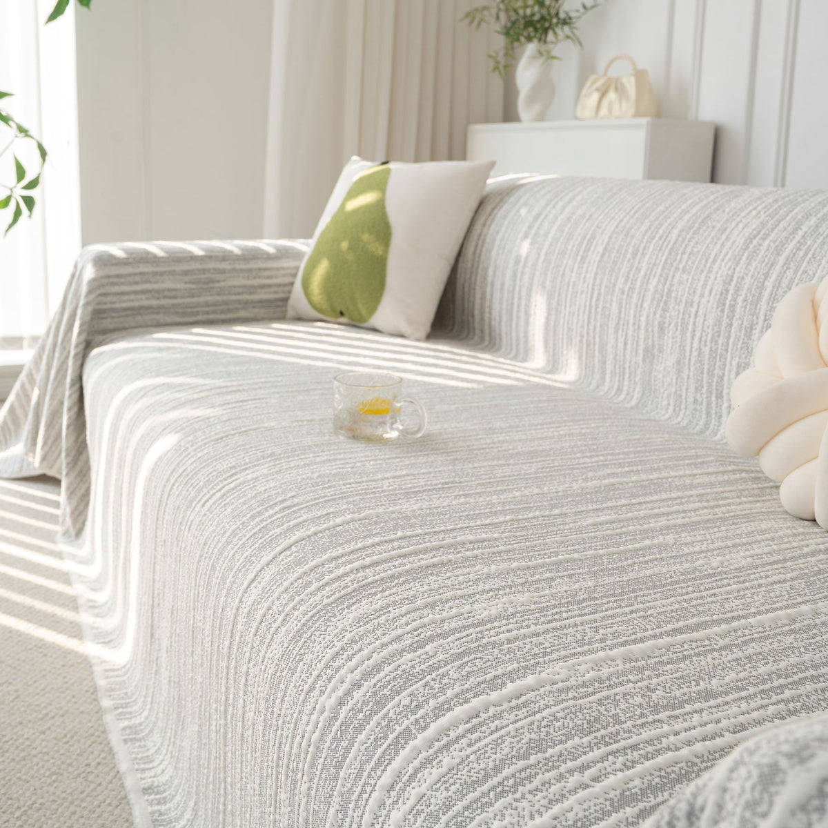 Summer Cooling Ice Silk Sofa Cover, Textured Stripe Soft Breathable Couch Throw Cover - Ornate Home