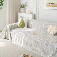 Summer Cooling Ice Silk Sofa Cover, Textured Stripe Soft Breathable Couch Throw Cover - Ornate Home