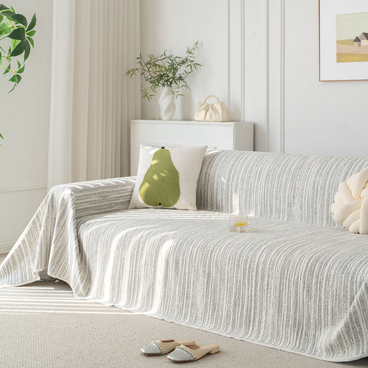 Summer Cooling Ice Silk Sofa Cover, Textured Stripe Soft Breathable Couch Throw Cover - Ornate Home