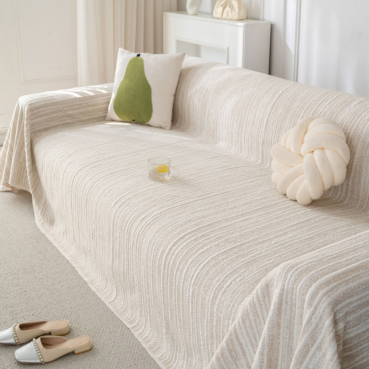 Summer Cooling Ice Silk Sofa Cover, Textured Stripe Soft Breathable Couch Throw Cover - Ornate Home