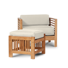 Summer Teak Canvas Outdoor Club Chair with Sunbrella® Cushion - Ornate Home