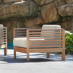 Summer Teak Canvas Outdoor Club Chair with Sunbrella® Cushion - Ornate Home