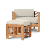 Summer Teak Canvas Outdoor Ottoman with Sunbrella® Cushion - Ornate Home