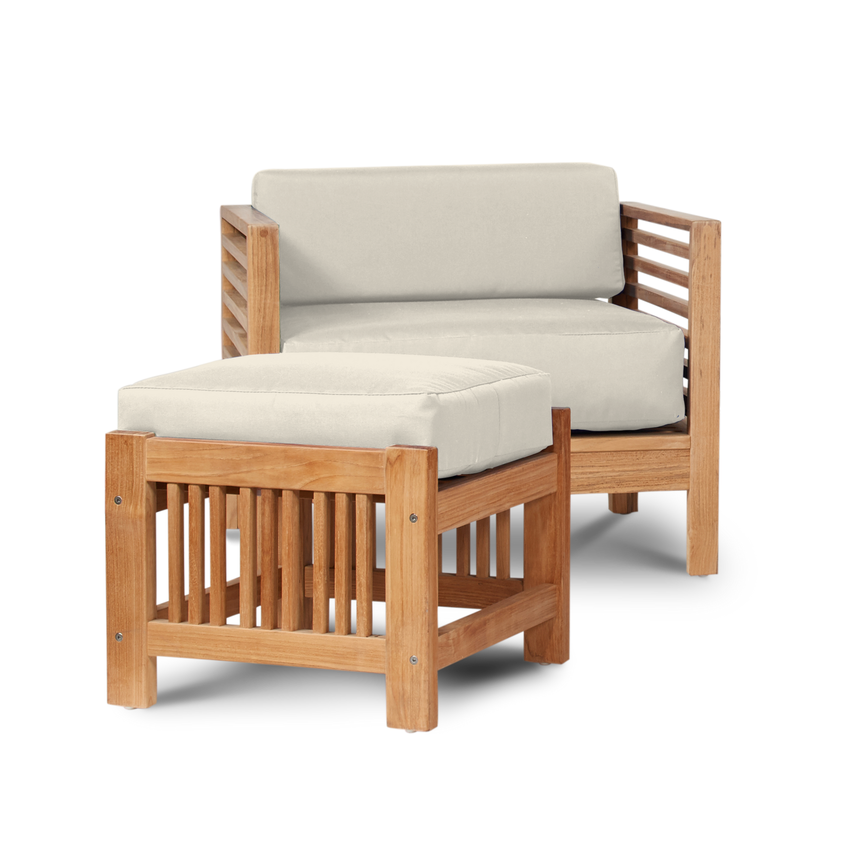 Summer Teak Canvas Outdoor Ottoman with Sunbrella® Cushion - Ornate Home