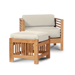 Summer Teak Canvas Outdoor Ottoman with Sunbrella® Cushion - Ornate Home
