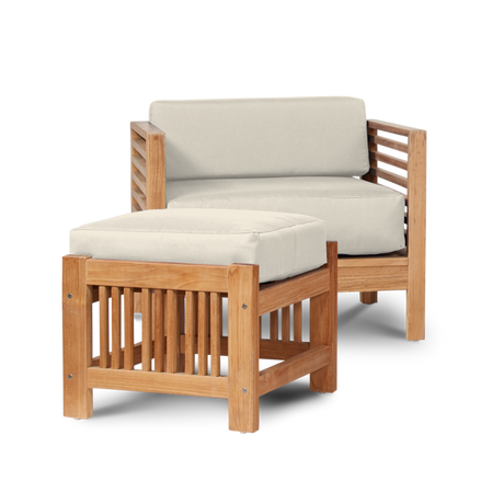 Summer Teak Canvas Outdoor Ottoman with Sunbrella® Cushion - Ornate Home