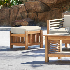 Summer Teak Canvas Outdoor Ottoman with Sunbrella® Cushion - Ornate Home