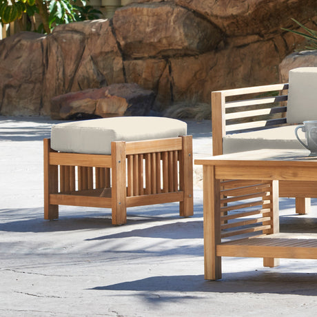 Summer Teak Canvas Outdoor Ottoman with Sunbrella® Cushion - Ornate Home