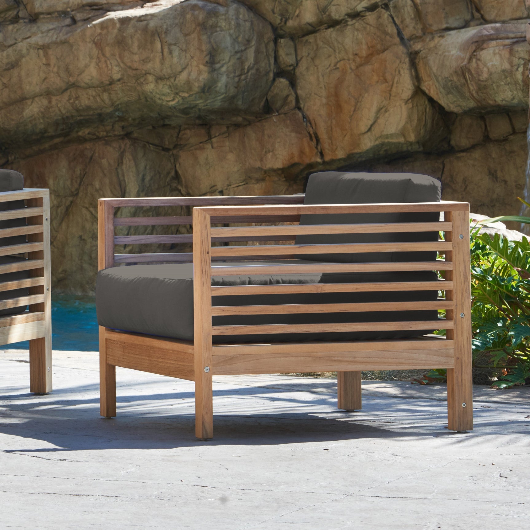 Summer Teak Charcoal Outdoor Club Chair with Sunbrella® Cushion - Ornate Home