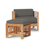 Summer Teak Charcoal Outdoor Ottoman with Sunbrella® Cushion - Ornate Home