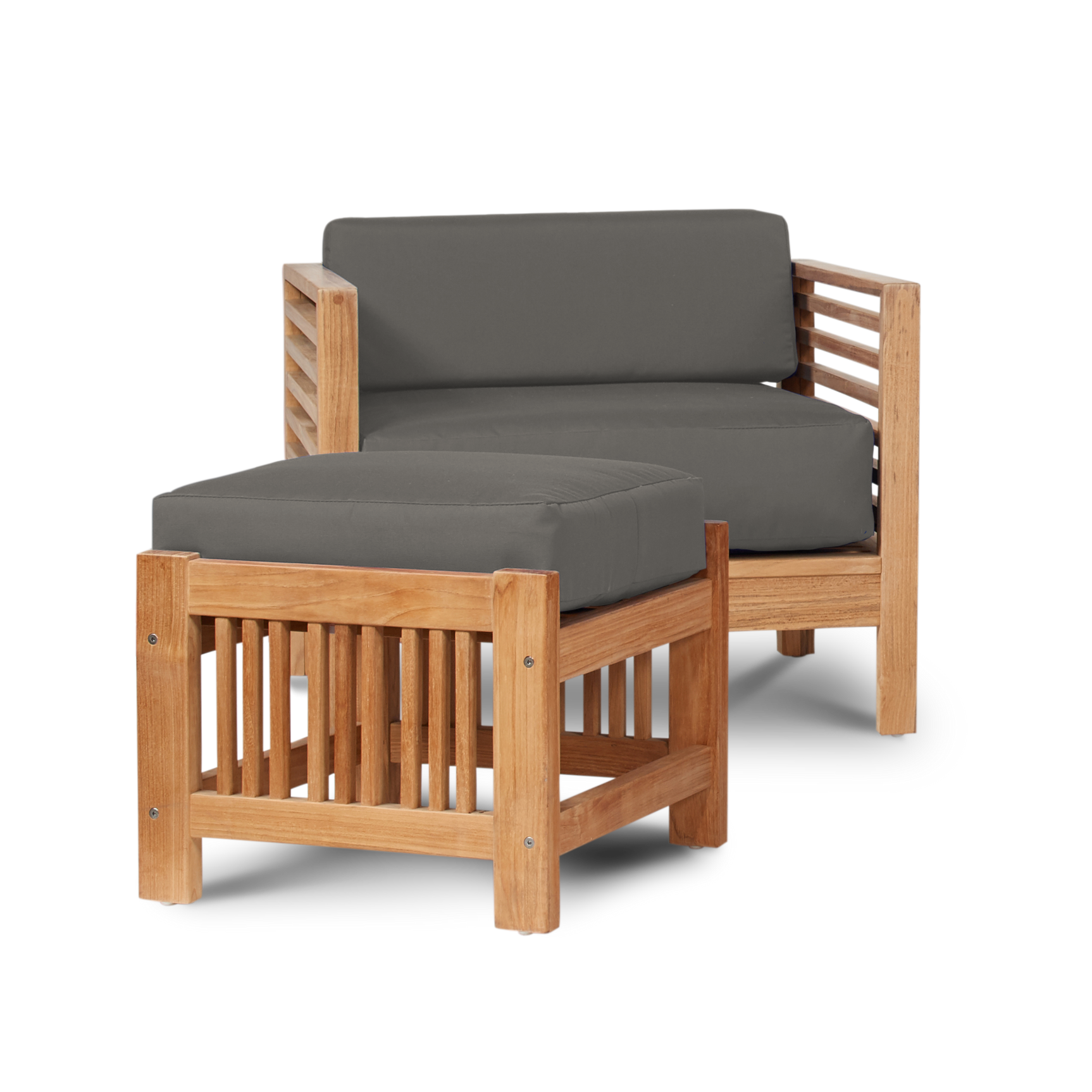 Summer Teak Charcoal Outdoor Ottoman with Sunbrella® Cushion - Ornate Home