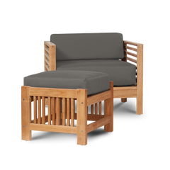 Summer Teak Charcoal Outdoor Ottoman with Sunbrella® Cushion - Ornate Home