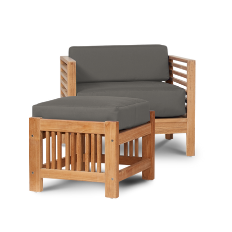 Summer Teak Charcoal Outdoor Ottoman with Sunbrella® Cushion - Ornate Home