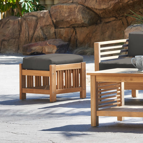 Summer Teak Charcoal Outdoor Ottoman with Sunbrella® Cushion - Ornate Home