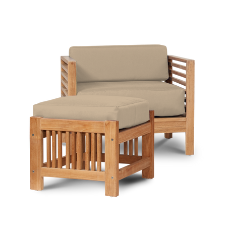 Summer Teak Fawn Outdoor Ottoman with Sunbrella® Cushion - Ornate Home