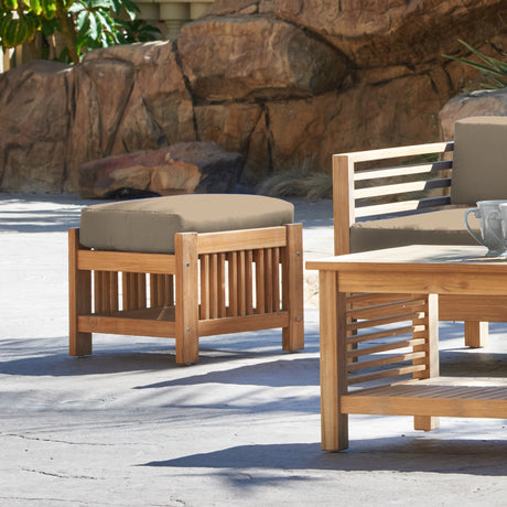 Summer Teak Fawn Outdoor Ottoman with Sunbrella® Cushion - Ornate Home