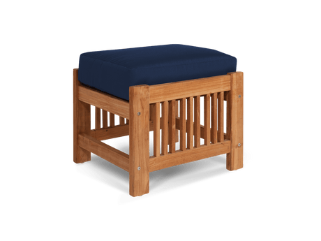 Summer Teak Navy Outdoor Ottoman with Sunbrella® Cushion - Ornate Home