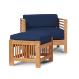 Summer Teak Navy Outdoor Ottoman with Sunbrella® Cushion - Ornate Home