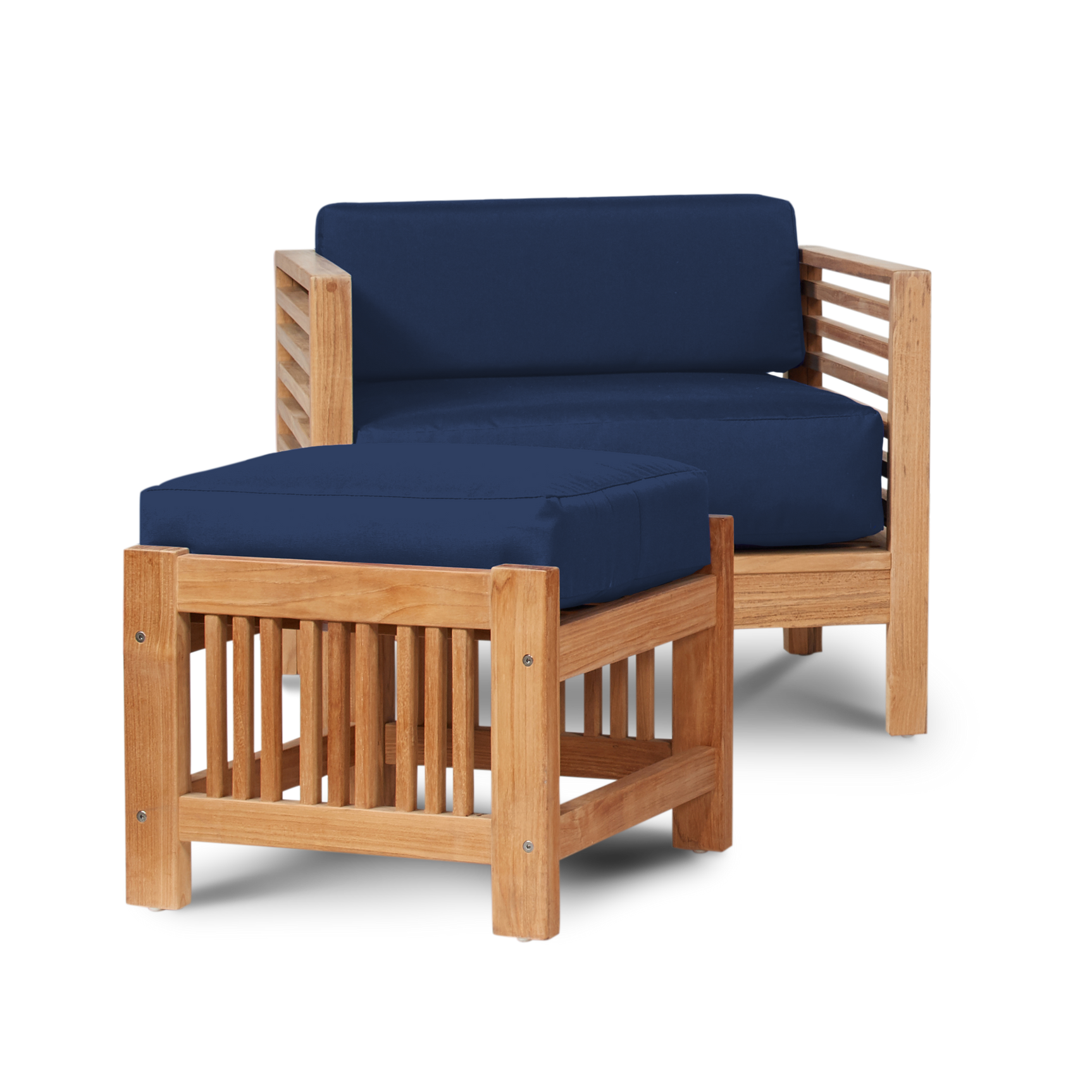 Summer Teak Navy Outdoor Ottoman with Sunbrella® Cushion - Ornate Home