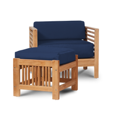 Summer Teak Navy Outdoor Ottoman with Sunbrella® Cushion - Ornate Home