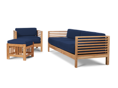 Summer Teak Navy Outdoor Sofa with Sunbrella® Cushion - Ornate Home