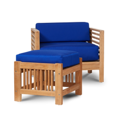 Summer Teak True Blue Outdoor Ottoman with Sunbrella® Cushion - Ornate Home