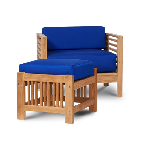 Summer Teak True Blue Outdoor Ottoman with Sunbrella® Cushion - Ornate Home