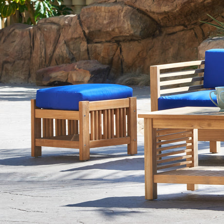 Summer Teak True Blue Outdoor Ottoman with Sunbrella® Cushion - Ornate Home